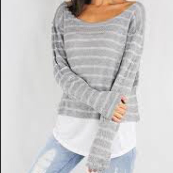 Thyme and Honey soft gray striped long sweater shirt - Picture 1 of 5